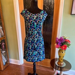 Banana Republic Aqua Blue and Cream Geometric Dress Size Small